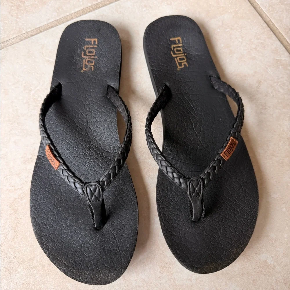 Flojos Black Braided Strap Flip Flops